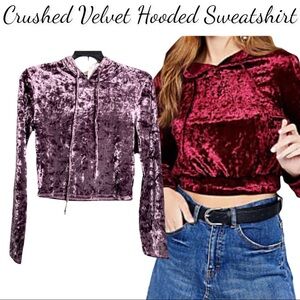 NWT HALEY & JUNE Juniors Crushed Velvet Hooded Sweatshirt, Mauve or Burgundy